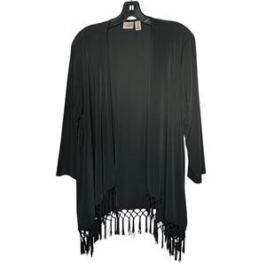 Chico's Easy Wear Black Open Front Coverup Jacket Kimono Fringe Size 3/XL